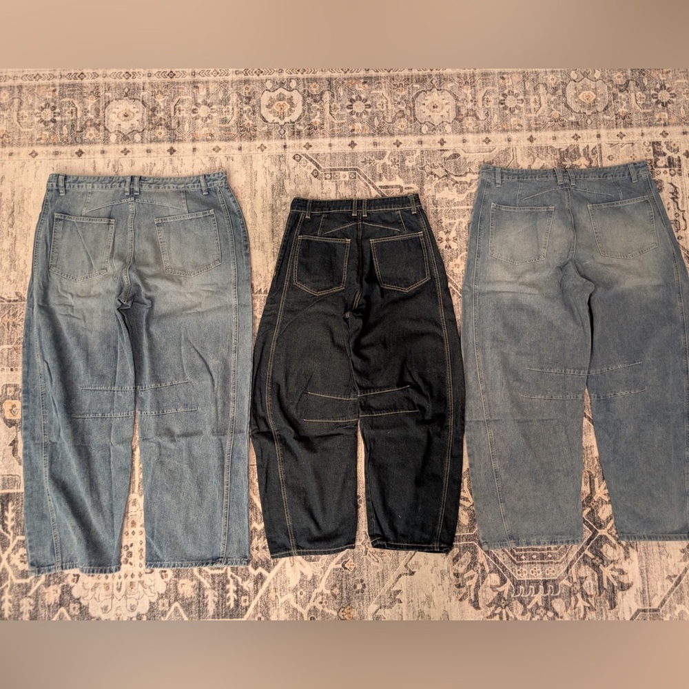 Greaidia mid-rise barrel jeans wide-leg cropped y2k jeans NWT 2 colors to choose - Picture 9 of 9